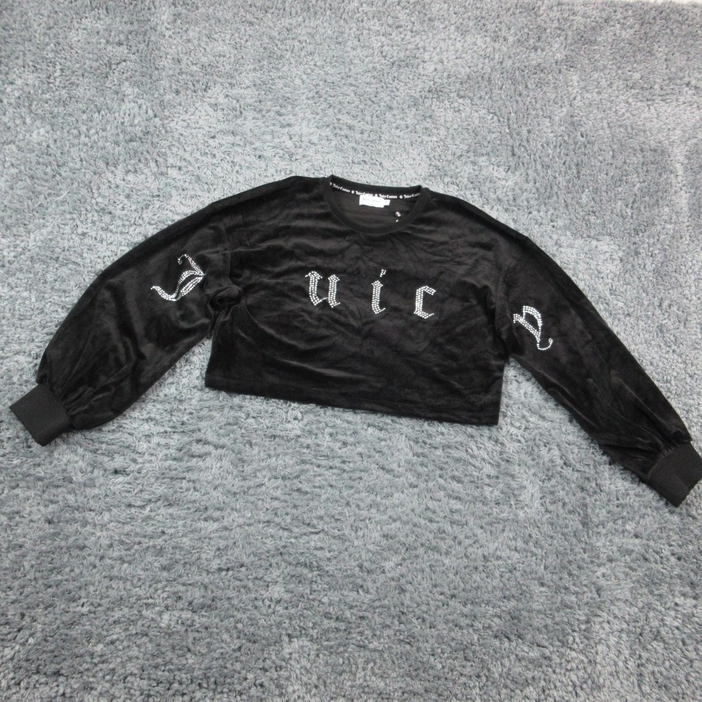 Juicy Couture Sweatshirt Womens XL Black Cropped Rhinestone Crewneck NWT